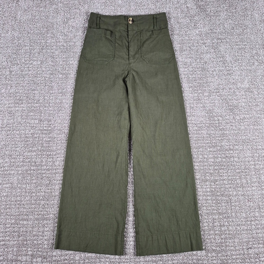 Maeve Anthropologie Pants Women 25 Green Colette Wide Leg Crop Linen Blend Magic